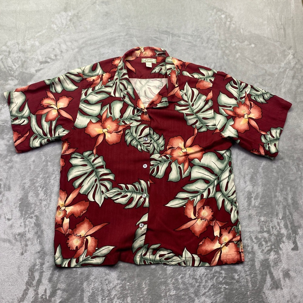 Tommy Bahama Mens Large 100% Silk Red‎ Tropical Floral Monstera Camp Shirt